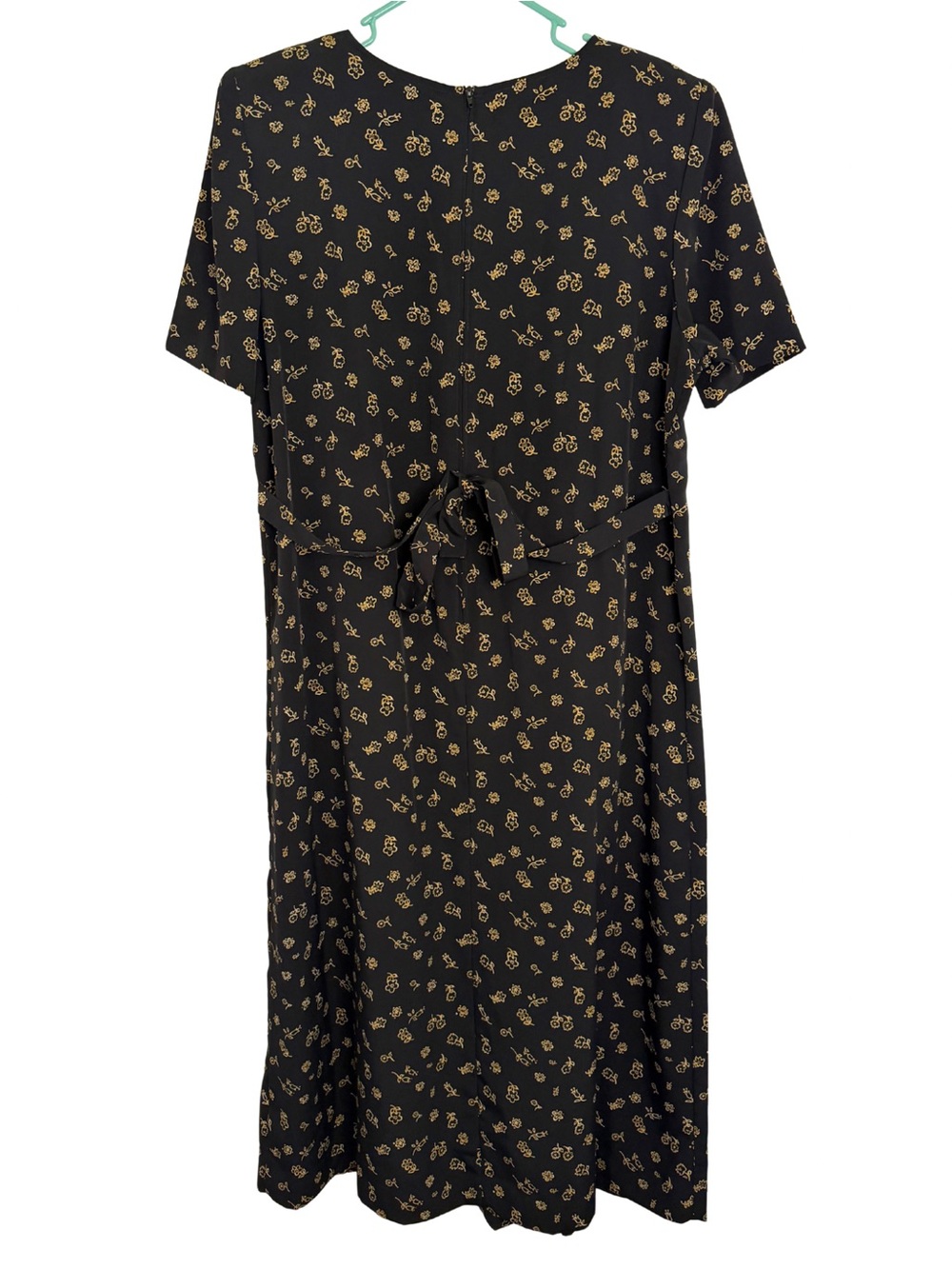 Kathie Lee Collection Black Midi Dress with Gold Floral Print and Waist Tie - Picture 2 of 6